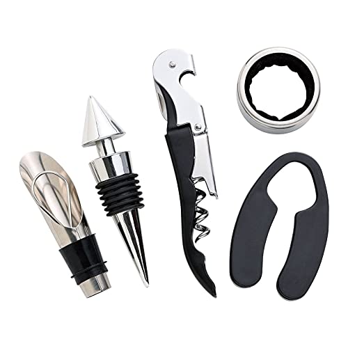 Black Wine Corkscrew Set, Wireless Bottle Opener Kit with Wine Stopper Pourer and Ring, Ergonomic Double - Hinge Cork Extractor in Bottle - Shaped Gift Box for Home Bar