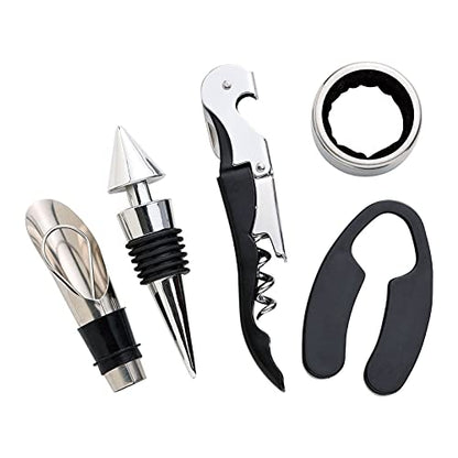 Black Wine Corkscrew Set, Wireless Bottle Opener Kit with Wine Stopper Pourer and Ring, Ergonomic Double - Hinge Cork Extractor in Bottle - Shaped Gift Box for Home Bar