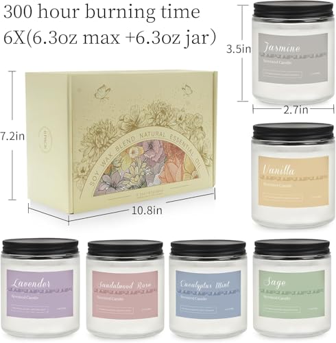 Scented Candles Gift Set for Women, 6-Pack Aromatherapy Candles for Home | Lavender, Jasmine, Vanilla, Sage, Sandalwood Rose & Eucalyptus Mint. 42 oz & 300 Hour Burn for Home, Baths, Yoga & Self-Care - color: Classic 6 Pack Scented Candles