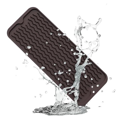 ZLR Small Dish Drying Mat for Kitchen Counter, 6"x17", Coffee | Narrow Silicone Drainer for Apartment, Dorm & RV, Wavy Ridges Quick-Dry, Non-Slip, Rolls Up, Dishwasher Safe - color: Coffee, size: 17" x 6"