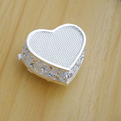 Silver Heart Jewelry Trinket Box Bejeweled Heart Box with Hollow Flower Figurines Jewelry Boxes Ring Holder - color: Silver_3