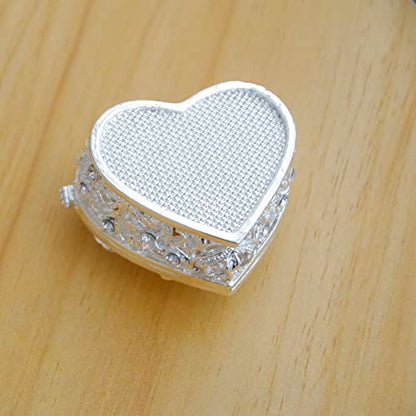 Silver Heart Jewelry Trinket Box Bejeweled Heart Box with Hollow Flower Figurines Jewelry Boxes Ring Holder - color: Silver_3