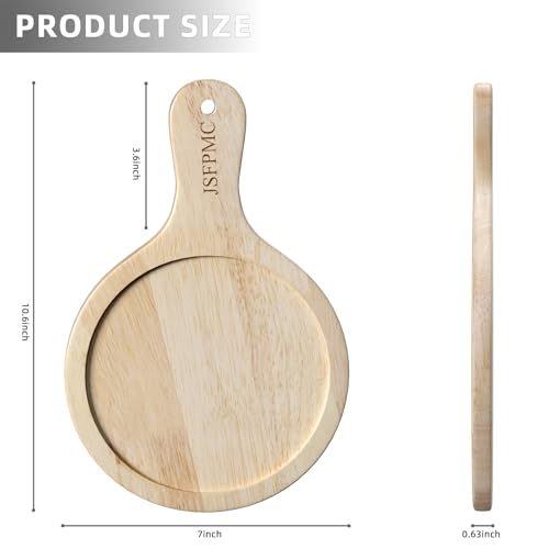 Rubber Wood Board with Handle, Round Serving Board, Dining Board, Chopping Board for Meat, Cheese Board, Vegetables, Bread, Charcuterie, Small 10.6"x7"x0.6" - size: 10.6"L x 7"W
