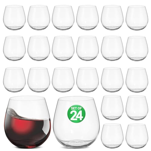 NutriChef 15 Oz Stemless Wine Glasses - Set of 12, Ultra Thin, Shatter-Resistant, Dishwasher Safe, Hand Blown - Gift for Wine Lovers, 2 PACK, 24 Glasses - style: 2XClear