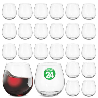 NutriChef 15 Oz Stemless Wine Glasses - Set of 12, Ultra Thin, Shatter-Resistant, Dishwasher Safe, Hand Blown - Gift for Wine Lovers, 2 PACK, 24 Glasses - style: 2XClear