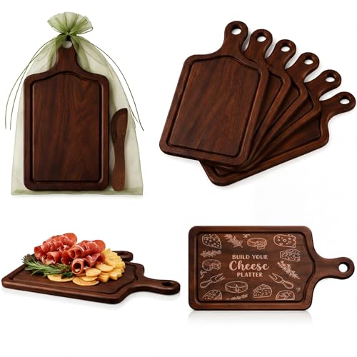 Nuenen 6 Pcs Small Charcuterie Boards Gift Bulk | Small Wood Cutting Boards with Knives and Organza Bags, Bridal Baby Shower Game Prizes, Wedding Favors and DIY Guest Gifts - color: Walnut Color, size: Square