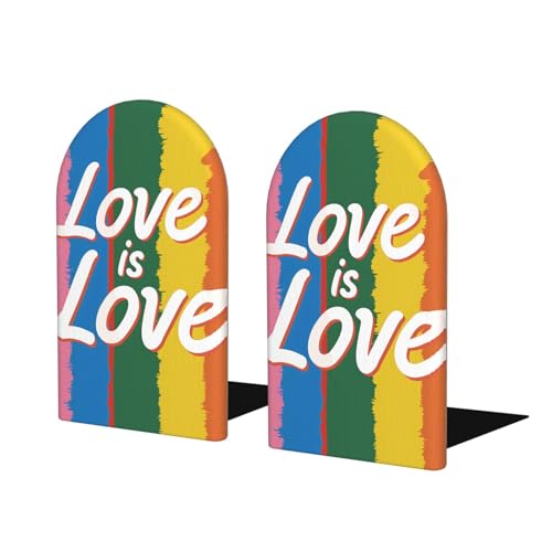 Rainbow Love Wooden Bookends for Shelves Decorative Book Ends Universal Book Organizer Holder for Office, Heavy Books, Vinyl Records - color: Rainbow Love