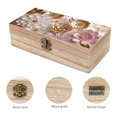 Wood Storage Box White Gold FlowersRetro Decorative Organizer with for Photos Letters Keepsakes for Home Study Desk