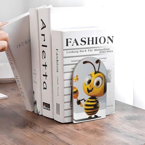 Honey Bee Art Printed Wooden Desk Bookends 1 Pairs, Book Holder And Stand For Home, School, Office, Library