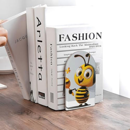 Honey Bee Art Printed Wooden Desk Bookends 1 Pairs, Book Holder And Stand For Home, School, Office, Library