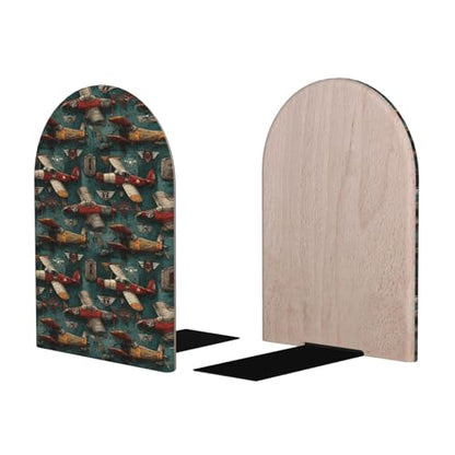 Airplanes and Aviation Signs (2) Print Wooden Bookends,1 Pair Book Ends,Book Organizer for Office Desk, Home and School