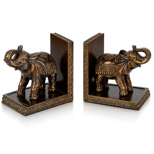 Elephant Bookends for Shelves, Vintage Resin Book Ends Decorative | Heavy Duty Elephant Gifts for Women to Holds Books for Desk Office Bookshelf Elephant Decor, Set of 2 - style: Elephant Book Ends