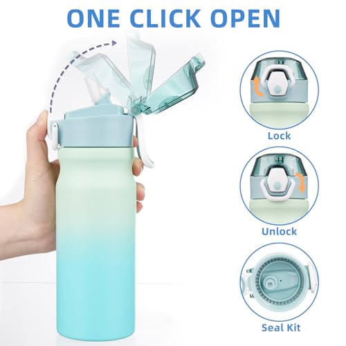 BJPKPK 18 oz Water Bottle with Straw & Handle, Insulated Stainless Flask | Leak Proof Locking Lid, Thermal, Double Wall Vacuum, Keeps Hot/Cold, BPA Free, Dishwasher Safe, Travel & Sports, Mint - color: A-Mint, size: 18 Ounces