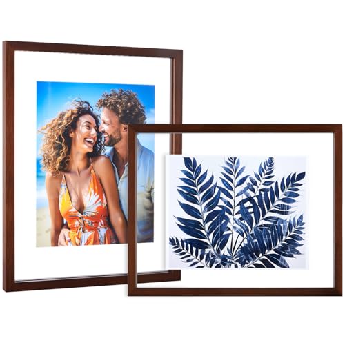 DLQuarts 11x14 Floating Photo Picture Frame, Floating Display for Photos 8x10, 7x9, 5x7, 8.5x11 Certificate, or Full Display for 11x14 Photos, Solid Wood, Double Glass, 2 Pack, Black Walnut - color: Black Walnut, size: 11x14