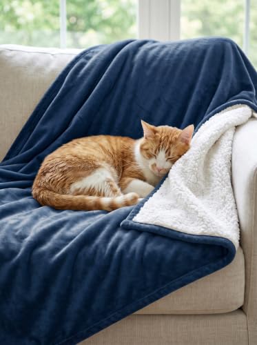 Utopia Bedding Reversible Plush Sherpa Blanket Throw Size Navy, 50x60 Inch | Soft, Warm, Fleece, Bed, Sofa, Couch, Camping, Travel, Cozy, All Season - color: Navy, size: Throw (50x60 Inch)