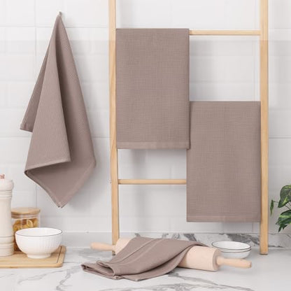 Homaxy 100% Cotton Waffle Weave Kitchen Towels, 4 Pack, Brown | Soft and Absorbent Dish Towels, 16 x 26 Inches Quick Dry Hand Towels - color: Brown, size: 16 x 26 - 4 Pack
