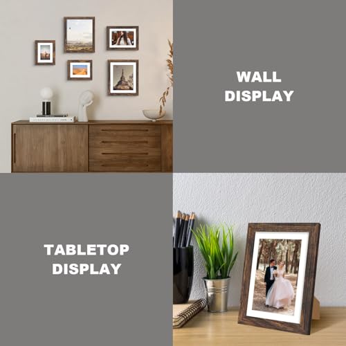 iRahmen 7x10 Picture Frame with Mat 5.5x8.5 - High Definition Real Glass Wooden Photo Frames for Tabletop Display and Wall Mounting (Brown, Set of 4) - color: Brown, size: 7X10