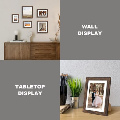 iRahmen 7x10 Picture Frame with Mat 5.5x8.5 - High Definition Real Glass Wooden Photo Frames for Tabletop Display and Wall Mounting (Brown, Set of 4) - color: Brown, size: 7X10