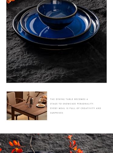 4-piece set, ceramic, natural active glaze plate and bowl set, microwave and dishwasher compatible tableware set, shatterproof and scratch resistant dinner set, irregular edge design, blue - color: style - 8