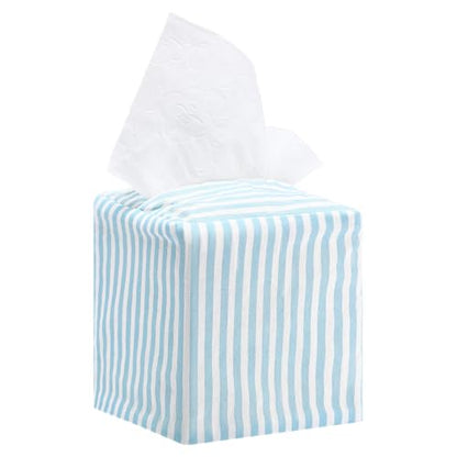 Potchen Tissue Box Cover Square Coastal Blue White Stripe for Bathroom Home | Washable Cotton, Decorative Modern, Fabric Tissue Holder, Stylish Storage, Breathable, Easy to Clean, Bedroom Office