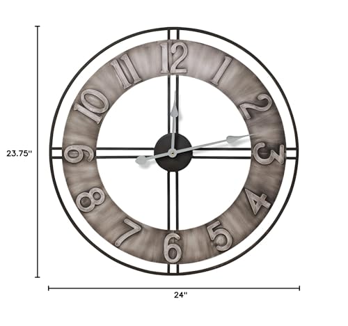 Sorbus Large Wall Clock, 24" Decorative for Kitchen, Bedrooms, Office, Analog Modern Farmhouse Style. Silent, Round Chunky Number, Home Decor, Quartz Battery Operated, Gray Metal