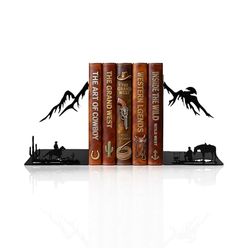 Western Cowboy Metal Bookends – Decorative Book Ends for Shelves, Heavy Duty Book Holders, Unique Vintage Bookends, Novelty Book Stoppers for Home Office Shelf Decor - color: Cow Boy
