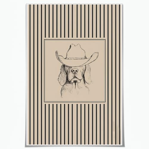 DCYYMY Boho Animal Painting Quirky Cowboy Dog Art Print 16x24 Inch Unframed | Boho Animal Painting Abstract Animal Art Poster Unframed for Living Room Bedroom Restaurant Home Apartment Dormitory - color: Quirky Cowboy Dog Print-Unframed, size: 24"L x 16"W