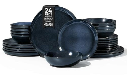 Herogo 24pcs Stoneware Dinnerware Sets for 8, Irregular Handmade Dinner Plates and Bowls, Kitchen Dining Dish Dishware Set, Microwave & Dishwasher Safe,Starry Blue - color: Starry Blue, size: 8 Set (24pcs)