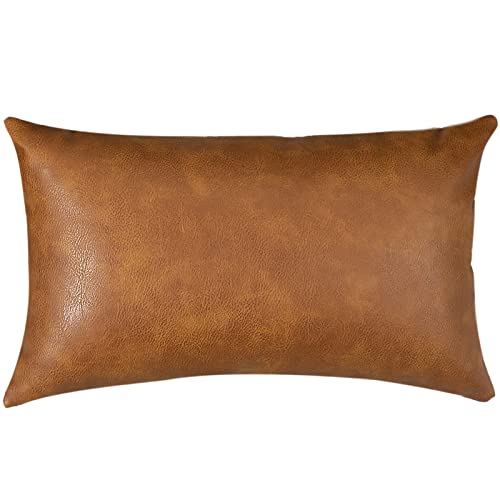 PANOD Premium Faux Leather Throw Pillow Covers, Modern Luxury Decorative Lumbar Throw Pillow Case Cushion Cases for Sofa Couch Bed Car Outdoor,12x20 inch Brown - size: 20" x 12" (Pack of 1)
