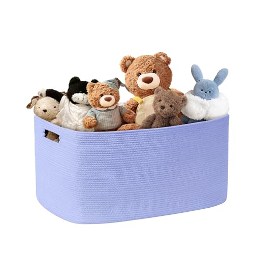 60L Woven Laundry Basket Hamper with Handles, Blue Purple | collapsible wicker hamper, storage for dirty clothes, toys, blankets, gifts, living room, bedroom, bathroom, 21"x15"x11" - color: Blue Purple, size: 60L
