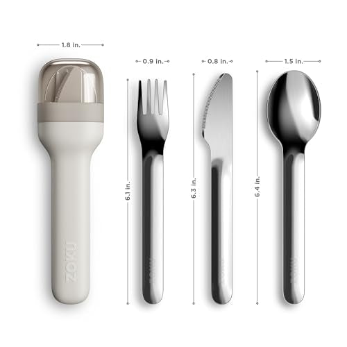 Zoku Pocket Utensil Set Stainless Steel Fork, Knife, and Spoon in Case Grey - color: Gray