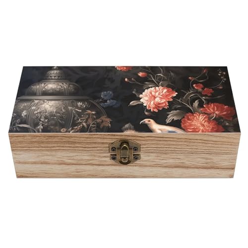 MUSM Vintage Wooden Storage Box, Vintage Paintings Keepsake Box for Jewelry, Photos, Letters, Elegant Desktop Organizer for Home & Office Decor