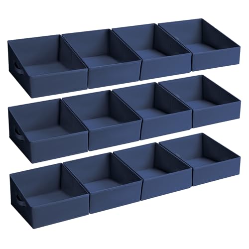 DIMJ Closet Storage Bins 12 Pack - Fabric Storage Baskets for Shelves, Collapsible Clothes Organizer with Handles, Trapezoid Shelf Organization Storage Cubes for Purse, Toys, Books, Towel, Clothes - color: Navy Blue, size: 12 Bins 11.4"x11.4"x7.8"