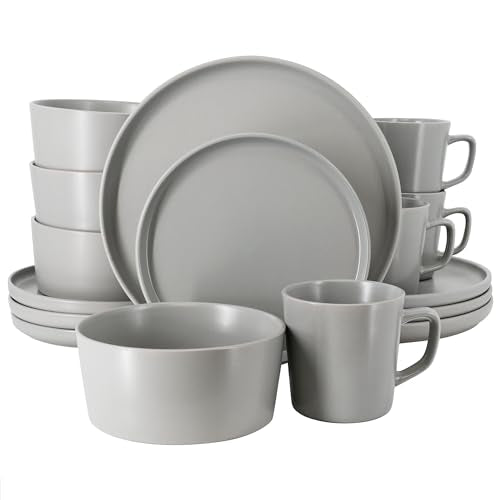 Elama Luxmatte Modern and Contemporary Stoneware Dinnerware Set in Matte, Service for 4 (16, Light Gray) - color: Light Gray