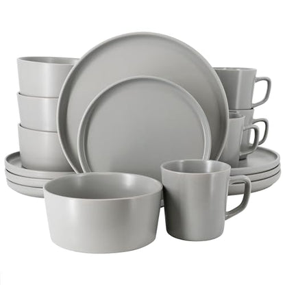 Elama Luxmatte Modern and Contemporary Stoneware Dinnerware Set in Matte, Service for 4 (16, Light Gray) - color: Light Gray