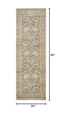 Loloi Margot Ocean/Spice 2'-0" x 5'-0" Accent Rug | MAT-03 CloudPile™ Printed Approx. 2x5 Blue Entryway Kitchen, Timeless, Classic, Plush, Luxurious, Accent Rug - color: Ocean / Spice, size: 2' x 5' (Rectangular)