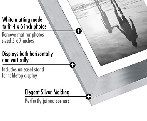 Americanflat 5x7 Picture Frame with Polished Clear Glass - Set of 2 - Use as 4x6 Frame with Mat or Display 5x7 Photo Without Mat - Signature Collection - Photo Frames for Tabletop or Wall - Silver | Engineered Wood construction, wall or tabletop display w
