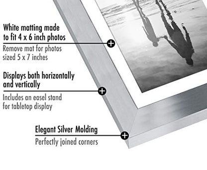 Americanflat 5x7 Picture Frame with Polished Clear Glass - Set of 2 - Use as 4x6 Frame with Mat or Display 5x7 Photo Without Mat - Signature Collection - Photo Frames for Tabletop or Wall - Silver | Engineered Wood construction, wall or tabletop display w
