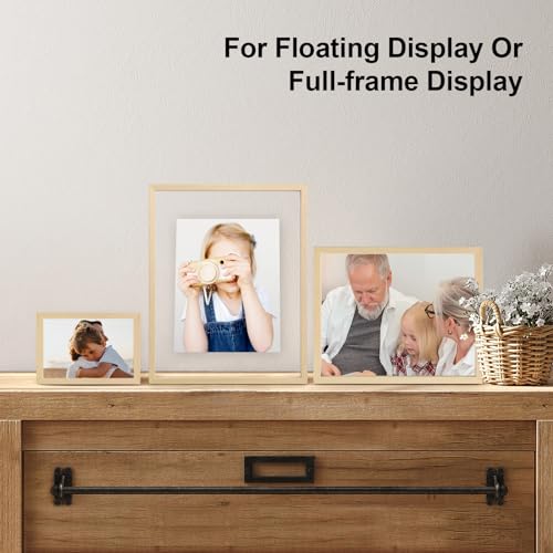 Egofine 4x6 Floating Frames Set of 2, Double Plexiglass Picture Frame, Made of Solid Wood Display Any Size Photo up to 4x6, Wall Mount or Tabletop Standing, Natural Wood - color: Natural Wood, size: 4x6