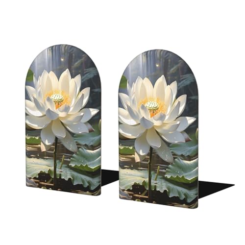 Lotus Flower Plants Wooden Bookends for Shelves Decorative Book Ends Universal Book Organizer Holder for Office, Heavy Books, Vinyl Records - color: Lotus Flower Plants