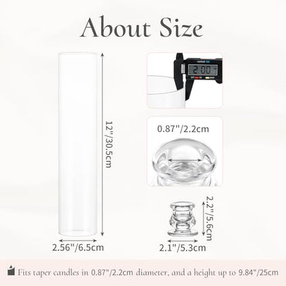 Hurricane Glass Candle Holders: 12" Tall Cylinder Cover Set of 6 | for 0.87" Taper, Windproof Chimney Cover, Clear Candlestick Holder for Wedding Table Centerpiece, Party, Birthday, Christmas - size: 12" H - 6 Pcs