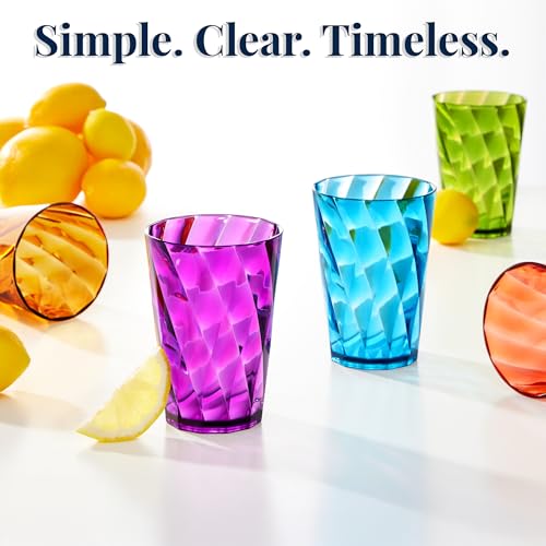 US Acrylic Optix Mini Plastic Reusable Drinking Glasses (Set of 8) 8oz Juice Cups in Jewel Tone Colors | BPA-Free Tumblers, Made in USA | Top-Rack Dishwasher Safe - size: 8 ounces