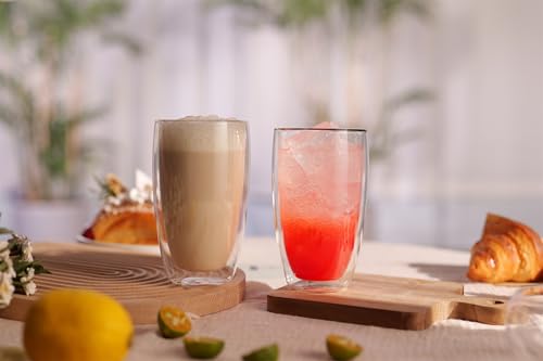CNGLASS Double Wall Thermo Glass Coffee Cup 13.5 oz,Clear Insulated Glass Coffee Mug for Latte Cappuccino Tea Milk,Set of 4 - color: 13.5oz(4-pack)