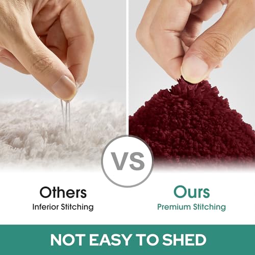 HOMEIDEAS Bathroom Rugs Sets 2 Piece, Super Soft and Absorbent Non Slip Microfiber U-Shaped Toilet Bath Mat Set (20"x32"+U20 x24, Burgundy Red) - color: Loop- Burgundy Red, size: 1'8" x 2'8" (20"x32"+U Shape 20"x24")