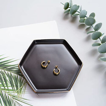 HANKOR 4.7 inch Ceramic Jewelry Dish Tray, Small Ring Holder Dish, Black Catch All Trinket Tray for Keys Rings Earrings - color: Black