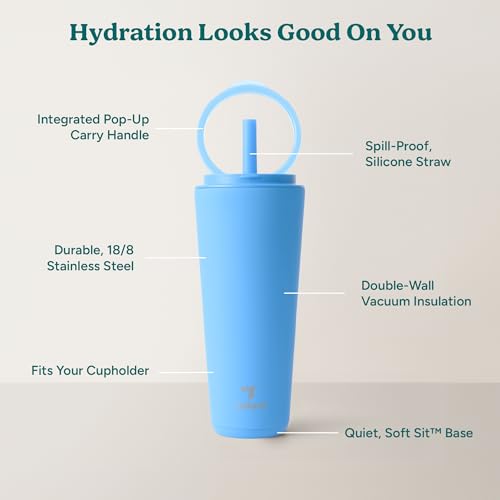 REDUCE Halo 32 oz Stainless Steel Vacuum Insulated Tumbler - Spill Proof Travel Mug with Flip Handle Lid - Keeps Drinks Cold for 32 Hrs - Dishwasher Safe - Cupholder Friendly - Oahu Blue - color: Oahu Blue, size: 32 Ounces