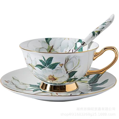 Strictly Bone China Coffee Cup and Saucer Set Ceramic British Afternoon Tea - color: C