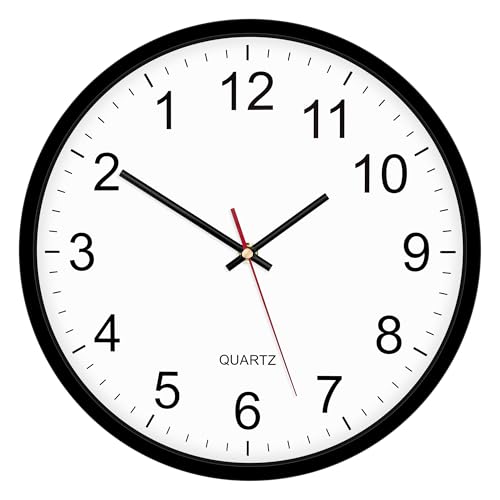 Foxtop Backwards Wall Clock for Mirror, Runs Counterclockwise, 12" Black | Silent Non Ticking, Battery Operated, Round, Analog Clock, Bedroom, Bathroom, Kitchen, Office - color: Black-counterclockwise, size: 12 Inch - 1 Clock