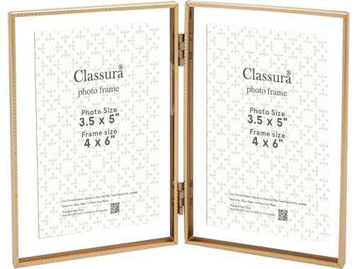 Gold 4x6'' Double Floating Picture Frame,For Photo Sizes (2x3'',3.5x5''), Beautiful Metal Beaded Edge Frames Adjustable Tabletop/Shelf Photo Frame, Classy Gift Choice for Wedding,Thanksgiving - color: Gold, size: 4x6'' (Double)