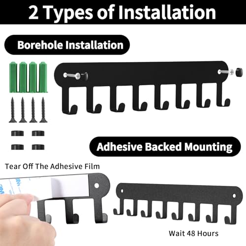 2 Pack Key Holder Wall Mount, Key Holder for Wall,Key Wall Holder | Key Hooks Hanging Keys, Key Hanger Wall Mount with 8 Hooks, Key Rack for Living Room, Kitchen, or Bathroo (Balck) - color: Black